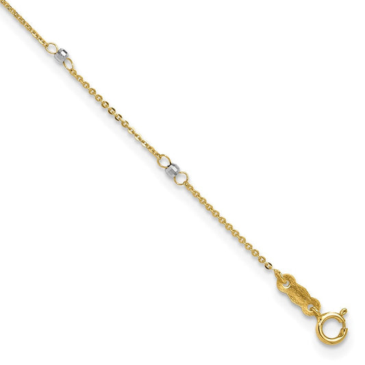 14k Two-tone Cable Chain Mirror Beads 8-Station 10" Anklet