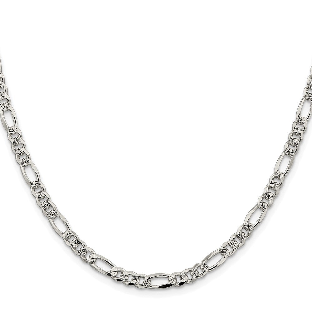 Sterling Silver Rhodium-plated 4.3mm Pav� Flat Figaro Chain Necklace
