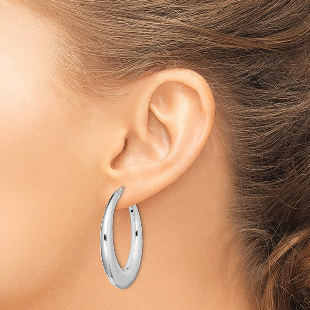 Sterling Silver RH-plated Polished Tapered Hollow Round Hoop Earrings