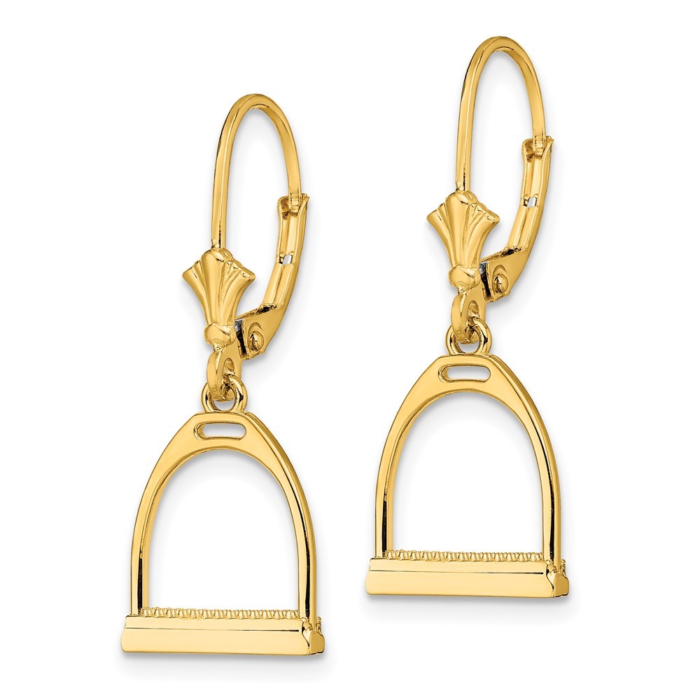 14k Yellow Gold 3-D Small Horse Stirrup Drop Dangle Earrings