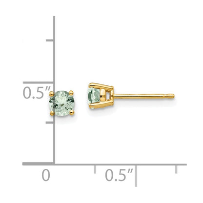14k Yellow Gold 4mm Round Green Quartz Stud Earrings Gift for Women