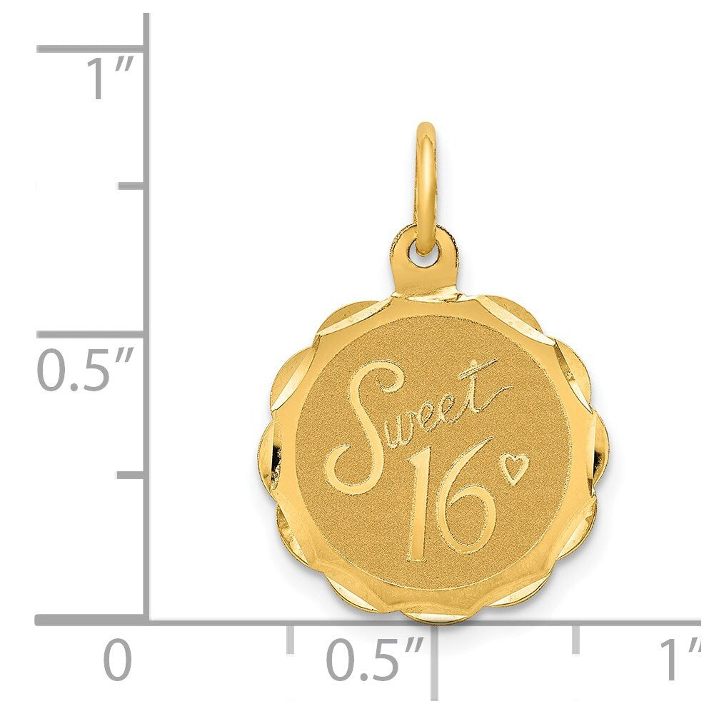 14k Yellow Gold SWEET 16 Disc Charm Pendant for Women