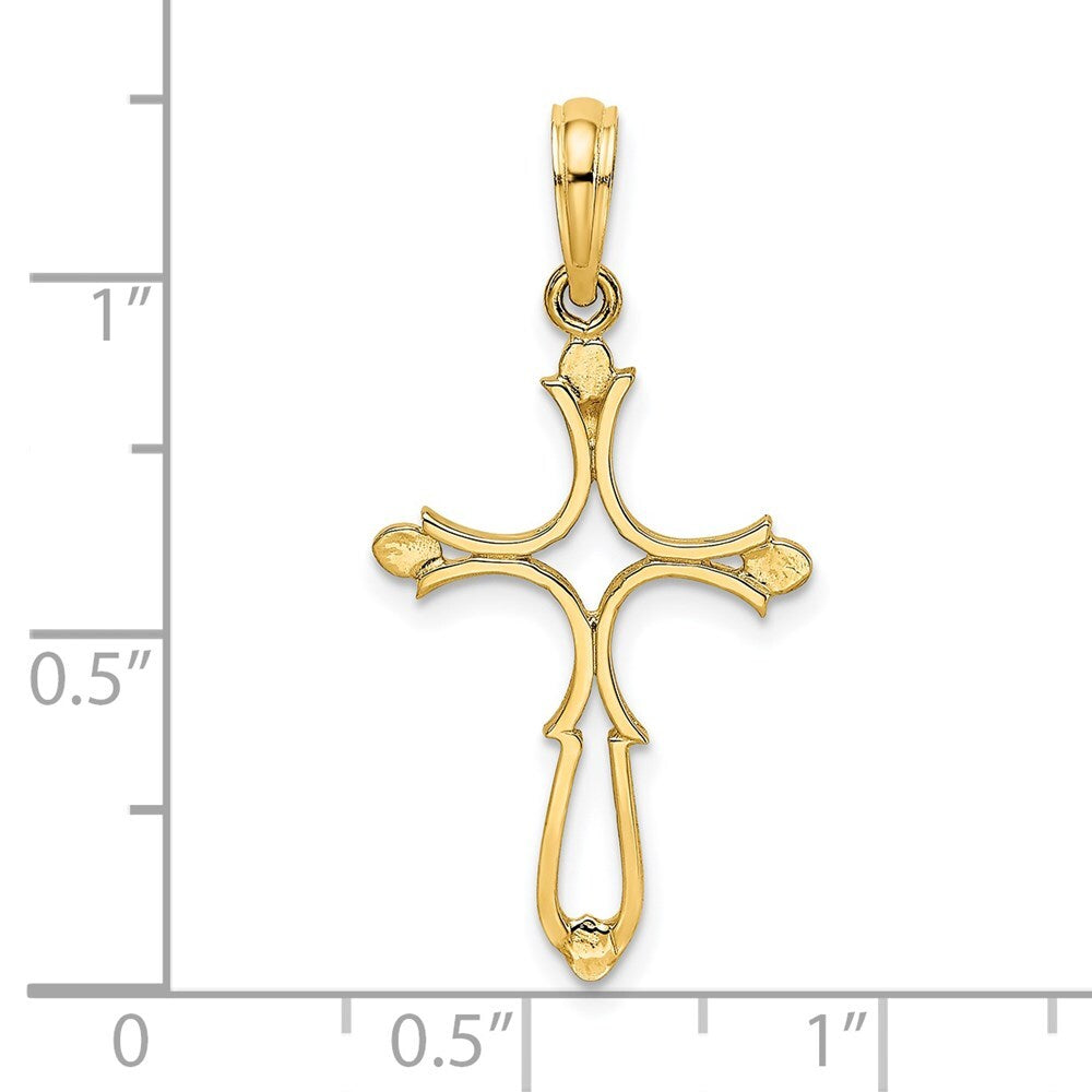 14k Yellow Gold Cross Cut-Out and Polished Cross Charm Pendant for Women