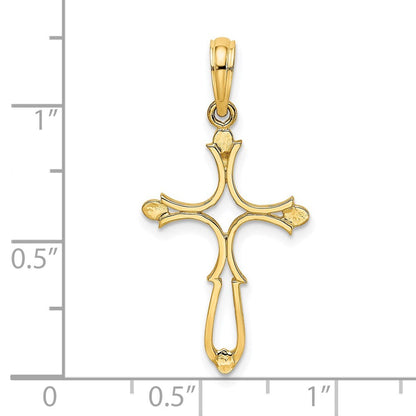 14k Yellow Gold Cross Cut-Out and Polished Cross Charm Pendant for Women