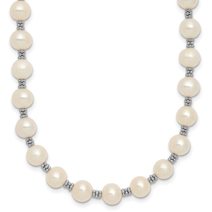 Sterling Silver 6-7mm White Round Cultured Pearl Necklace 16+2"