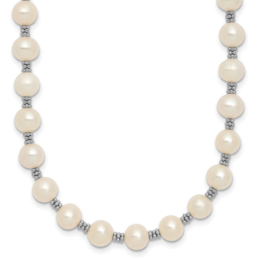 Sterling Silver 6-7mm White Round Cultured Pearl Necklace 16+2"