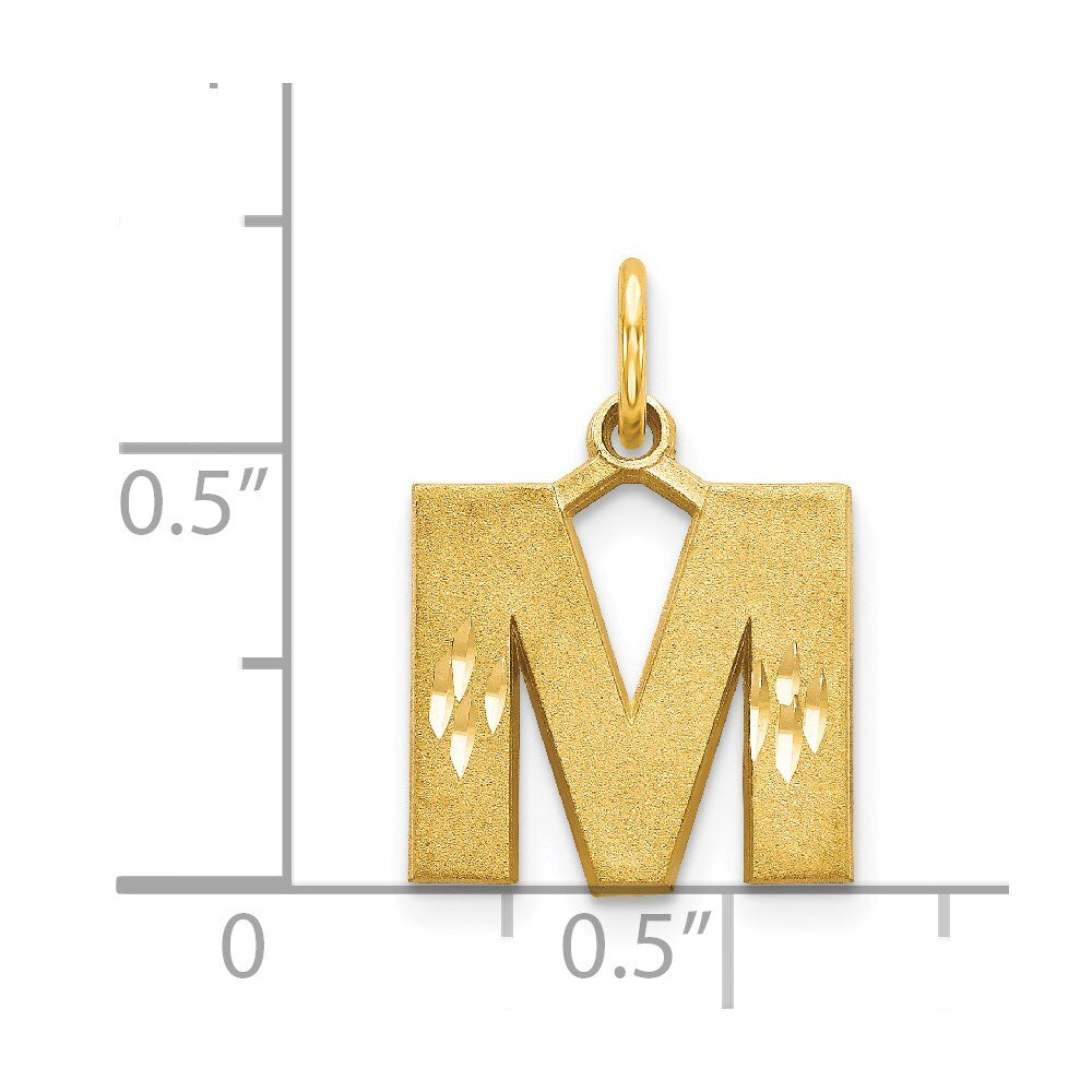 14k Yellow Gold Satin Diamond-cut Letter M Initial Charm Pendant for Women
