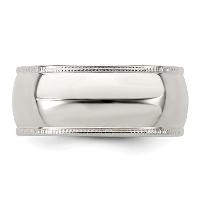 Sterling Silver 8mm Half Round Milgrain Size 5 Band Ring