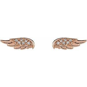 14k Rose Gold .03 CTW Natural Diamond Angel Wing Stud Earrings