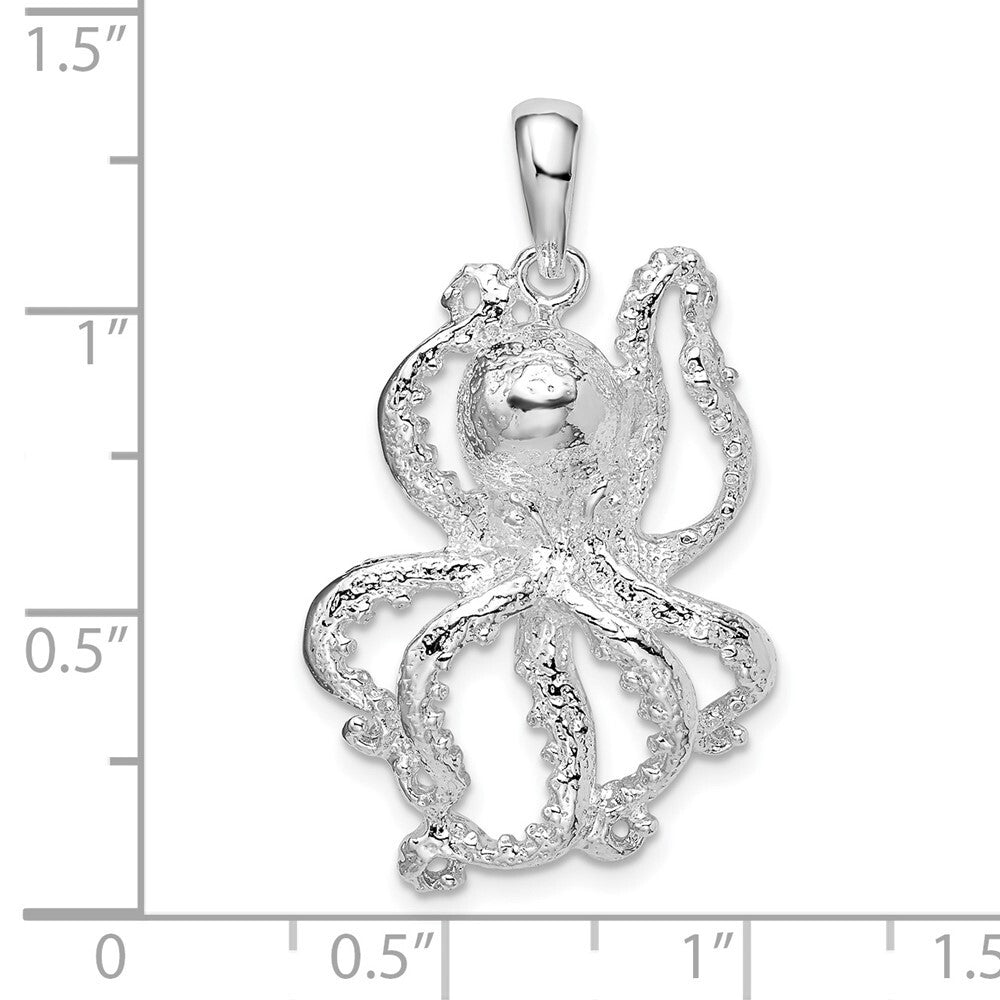 Sterling Silver Rhodium-Plated Polished Textured Octopus Pendant