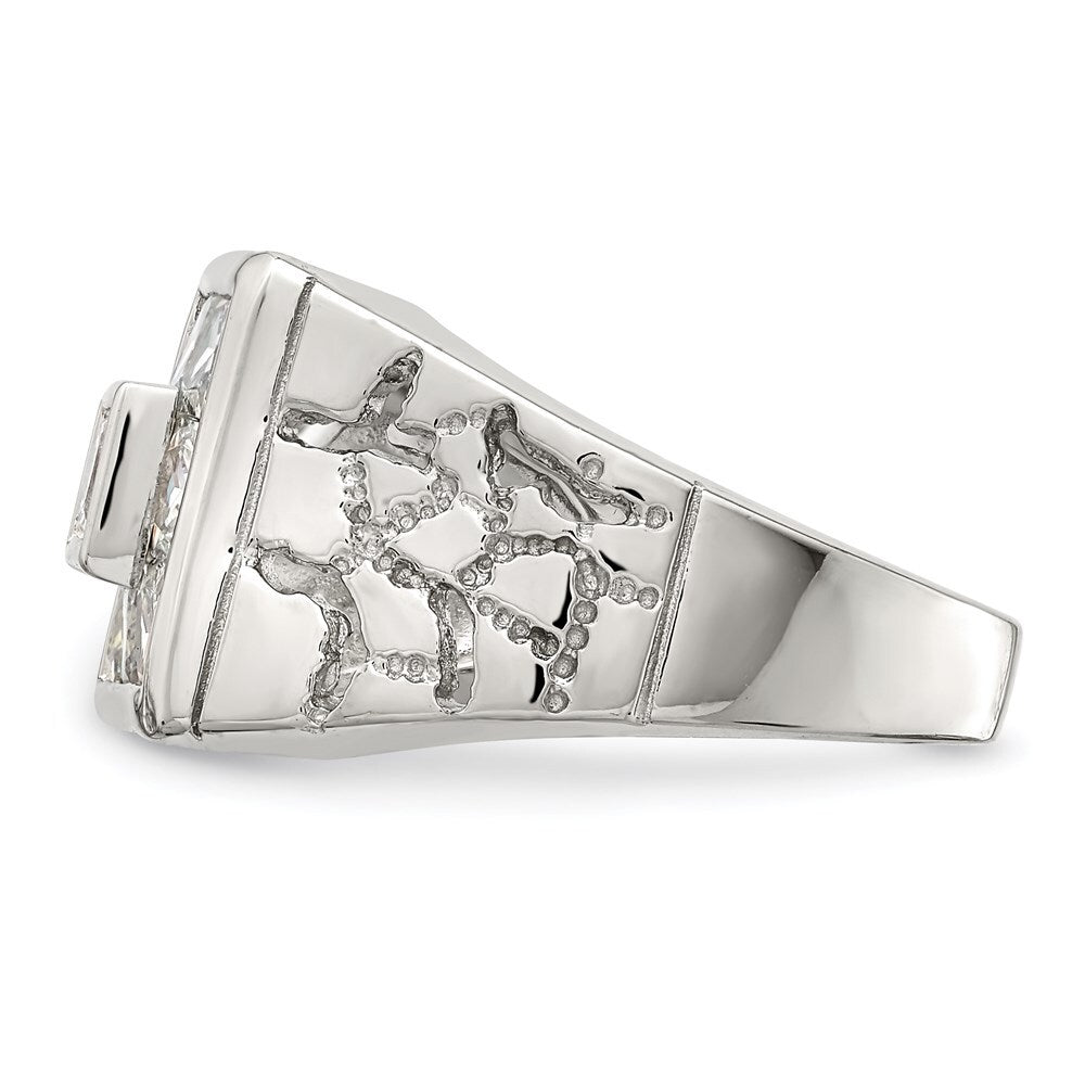 Sterling Silver Rhodium Plated Men's Fashion Cubic Zirconia Ring Size 11