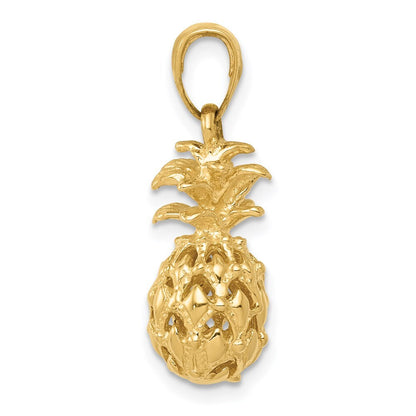 14k Yellow Gold 3D Cut-out Pineapple Pendant
