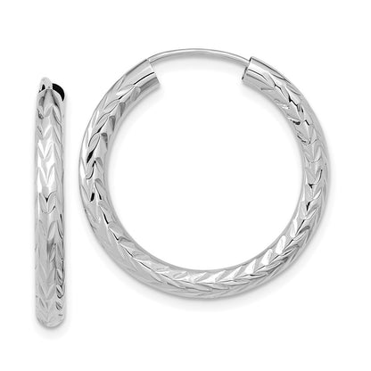 14k White Gold Polished & Diamond-Cut Endless Hoop Earrings Gift for Women