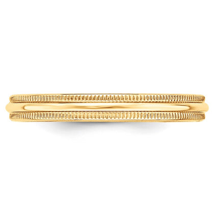 14K Yellow Gold Yellow Gold 3mm Milgrain Half Round Wedding Band Size 13