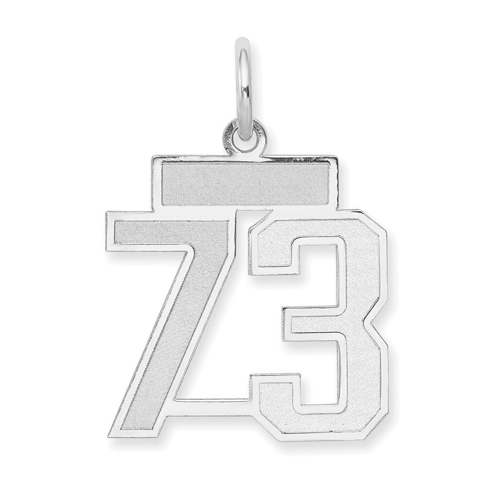 14k White Gold Small Satin Number 73 Charm Pendant for Women