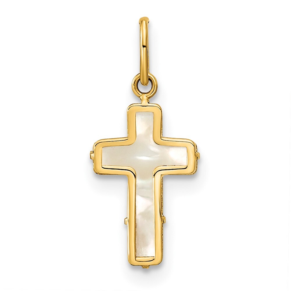 14k Yellow Gold Polished Mother of Pearl Cross Pendant for Women