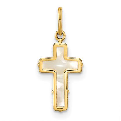 14k Yellow Gold Polished Mother of Pearl Cross Pendant for Women