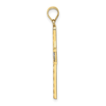 14k Yellow Gold W Rhodium and Diamond-Cut Flower Design Cross Charm