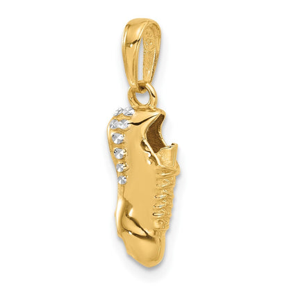 14k Yellow Gold and White Rhodium Diamond-Cut Soccer Cleat Pendant for Women