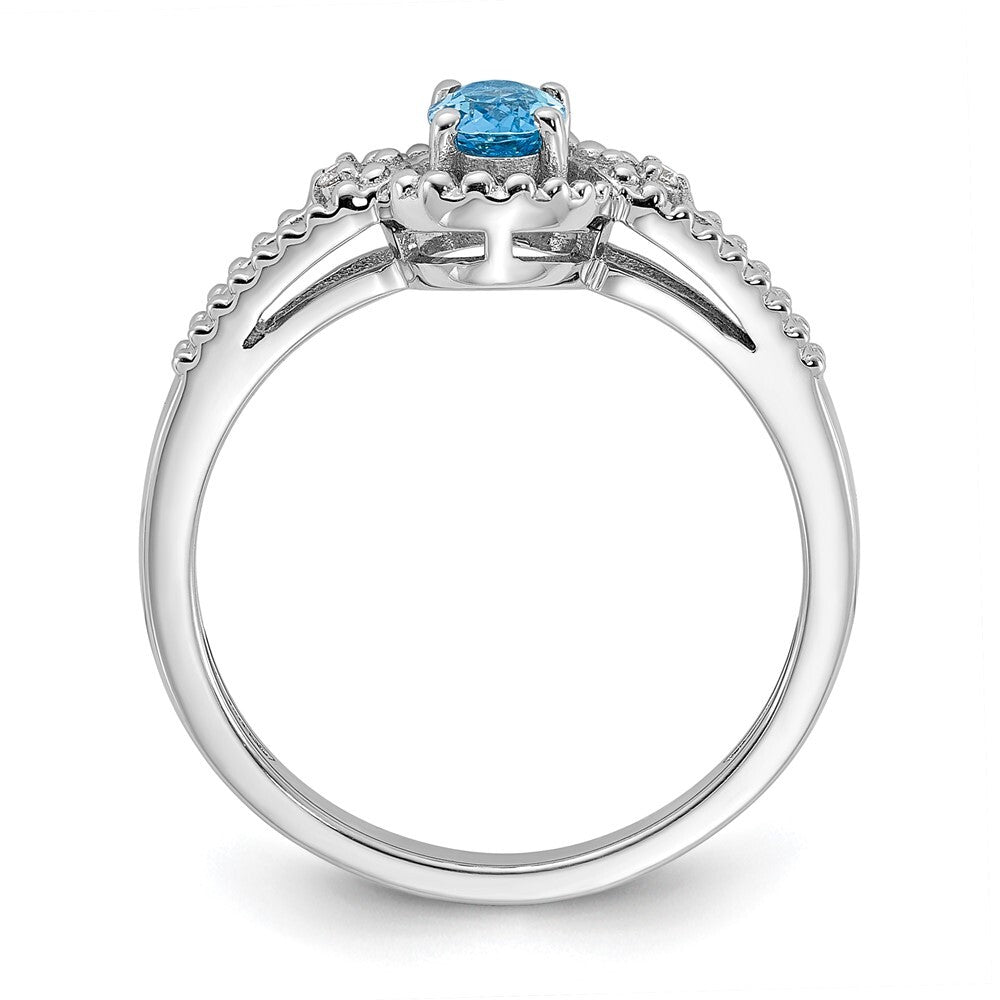 Sterling Silver Rhodium-plated Light Swiss Blue Topaz & Diamond Ring