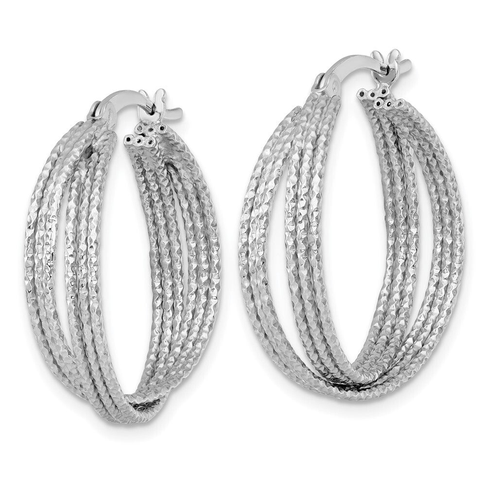 Sterling Silver Rhodium-plated Textured 25.0mm Crisscross Round Hoop Earrings