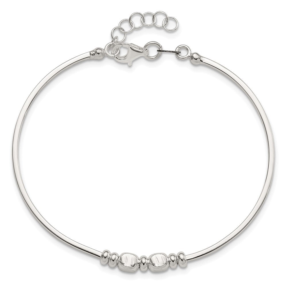 Sterling Silver Rhod-plated Polished Beads w/.75 in ext Bangle Bracelet