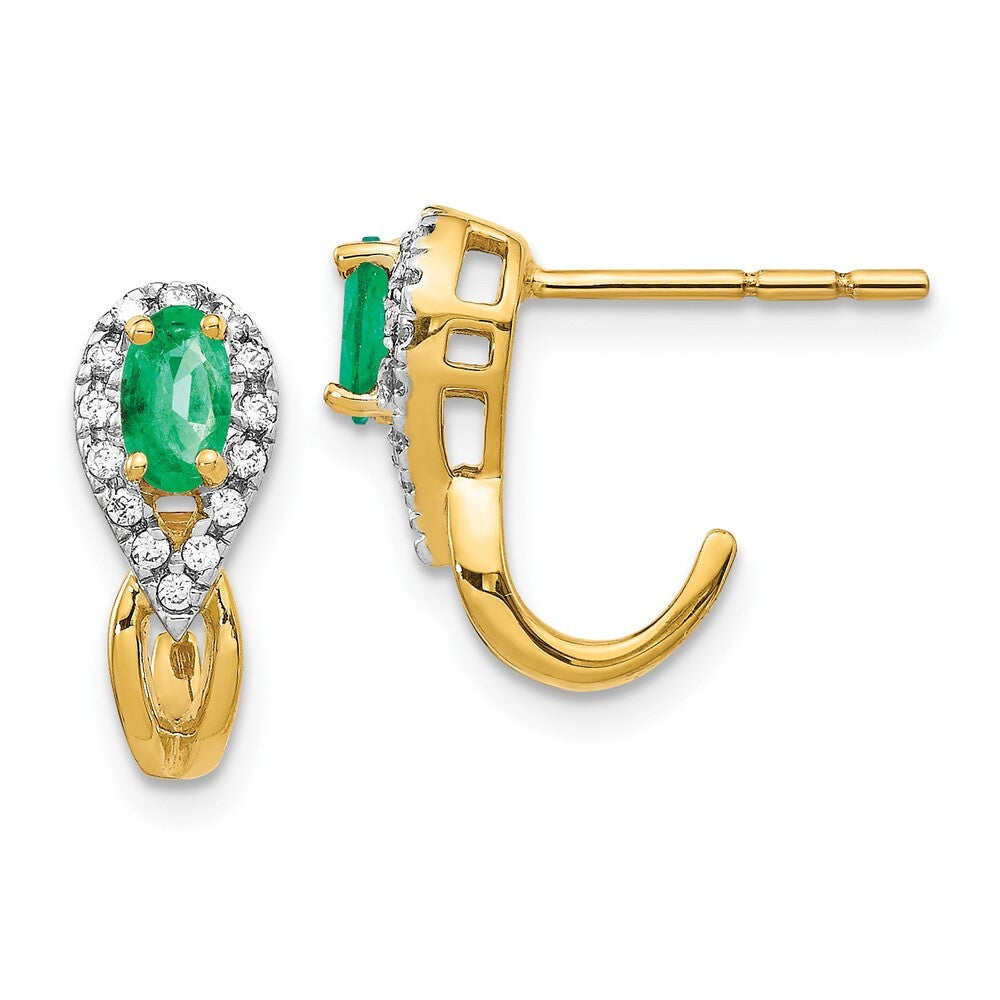 14k Yellow Gold 1/8Ct Diamond and Emerald Drop & Dangle Earrings