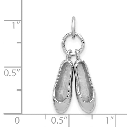 14k White Gold Solid Polished 3-D Moveable Ballet Slippers Charm Pendant