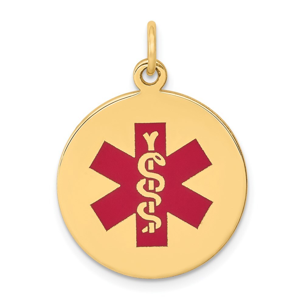 14k Yellow Gold Red Enamel Medical Jewelry Pendant for Women