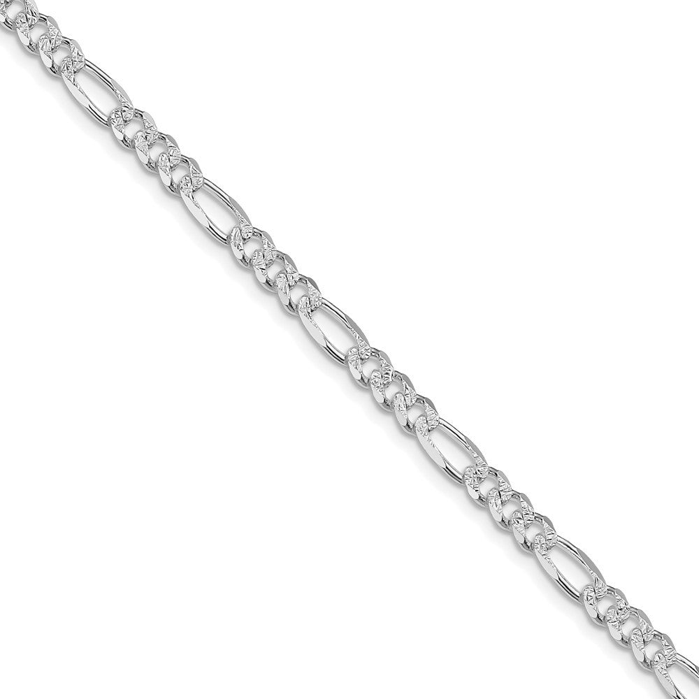Sterling Silver Rhodium-plated 4.3mm Pav� Flat Figaro Chain Necklace