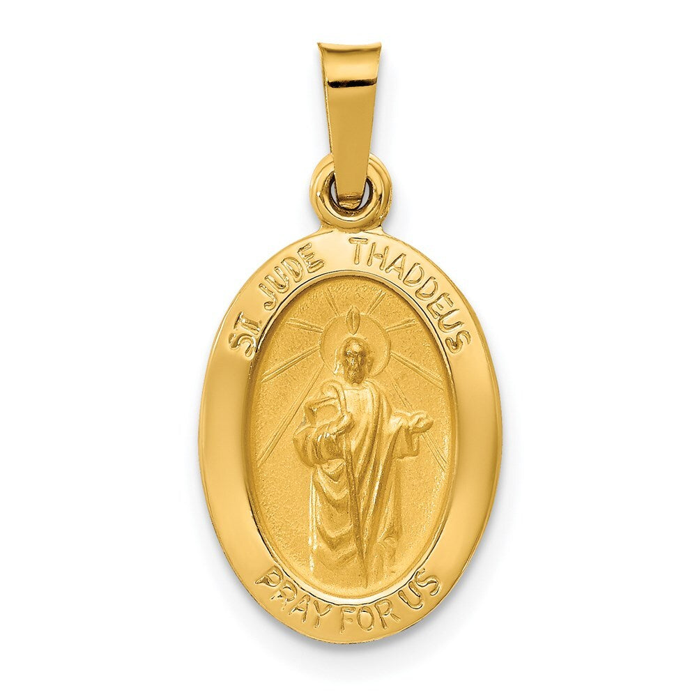 14k Yellow Gold Polished and Satin St Jude Thaddeus Medal Hollow Pendant