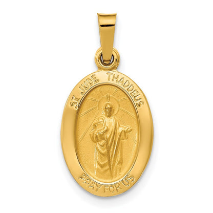 14k Yellow Gold Polished and Satin St Jude Thaddeus Medal Hollow Pendant