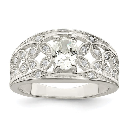 Sterling Silver CZ Flower Ring Size 6