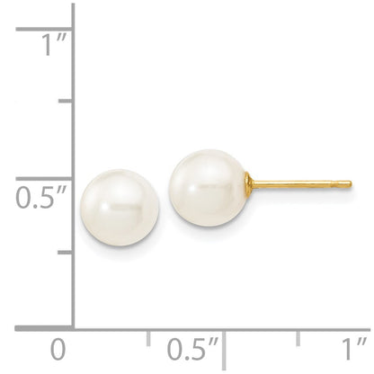 14k Yellow Gold 6-7mm White Round Freshwater Cultured Pearl Stud Earrings