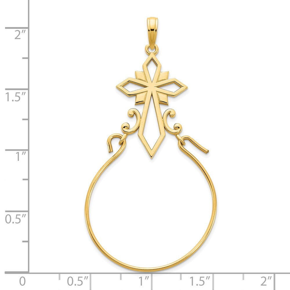 14k Yellow Gold Fancy Cross Charm Pendant Holder Pendant for Women