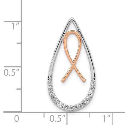 14k Two-tone Gold Diamond Awareness Ribbon Teardrop Chain Slide Pendant
