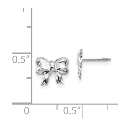 14k White Gold Rhodium-plated Bow Screwback Stud Earrings Gift for Women