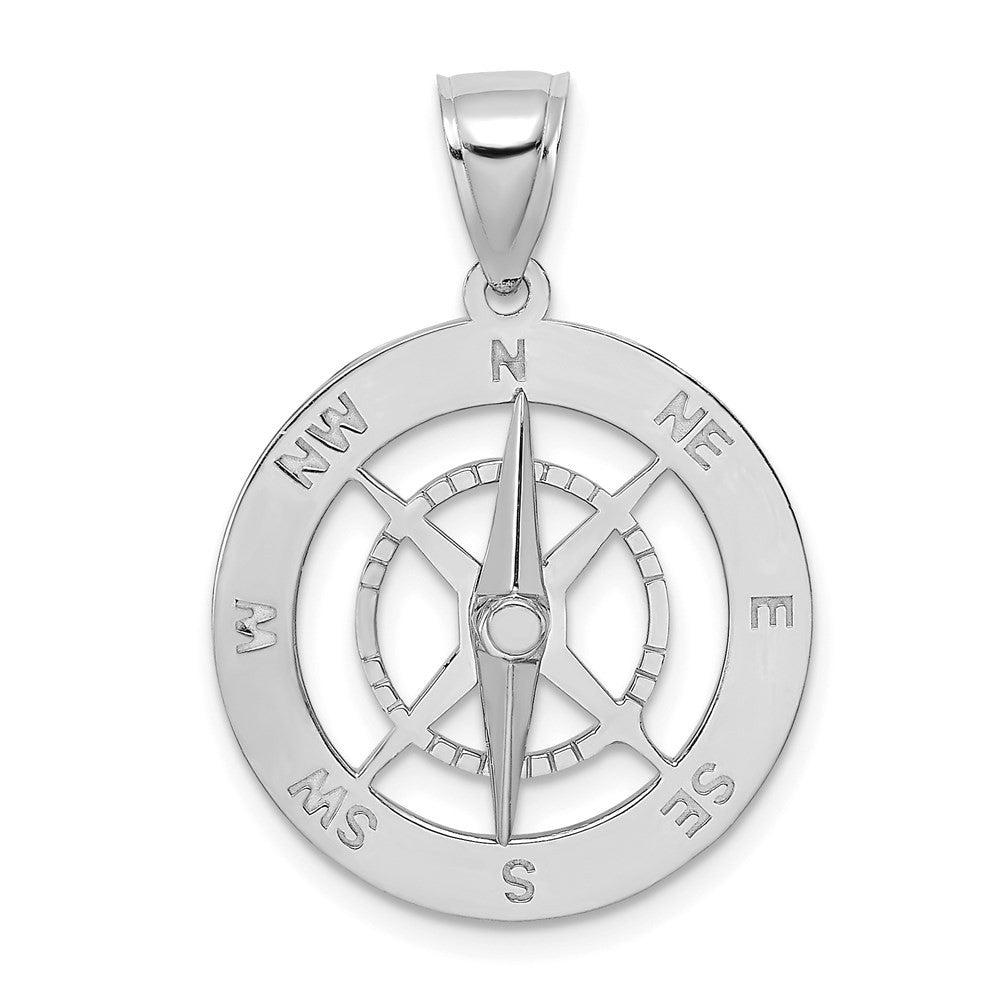 14K White Gold Nautical Compass W Moveable Needle Charm