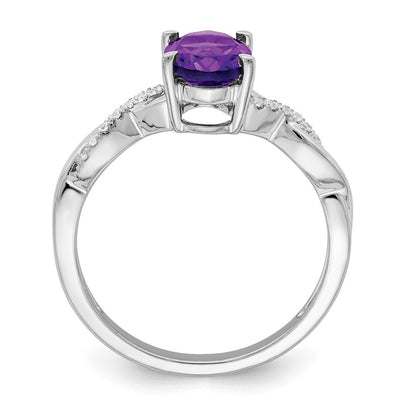 14k White Gold Oval Amethyst and Diamond Ring Size 7
