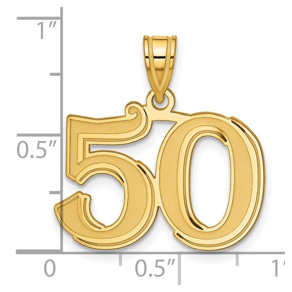 14k Yellow Gold Polished Etched Number 50 Pendant for Women