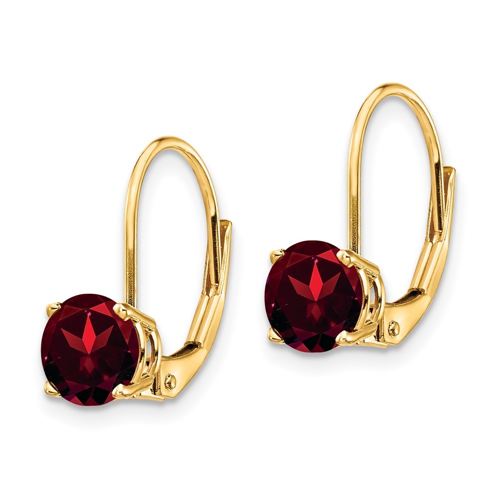 14k Yellow Gold 6mm Garnet Leverback Earrings