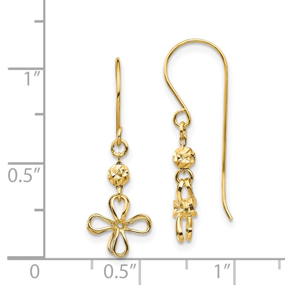 14k Yellow Gold Open Clover Dangle Earrings Gift for Women