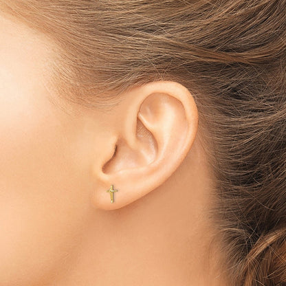 14k Yellow Gold Cross Stud Earrings
