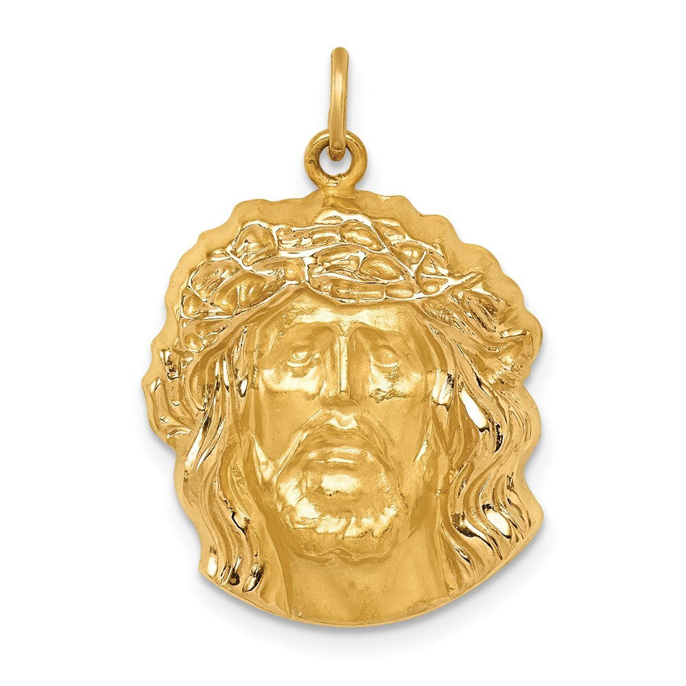 14k Yellow Gold Hollow Polished/Satin Medium Jesus Medal Pendant for Women