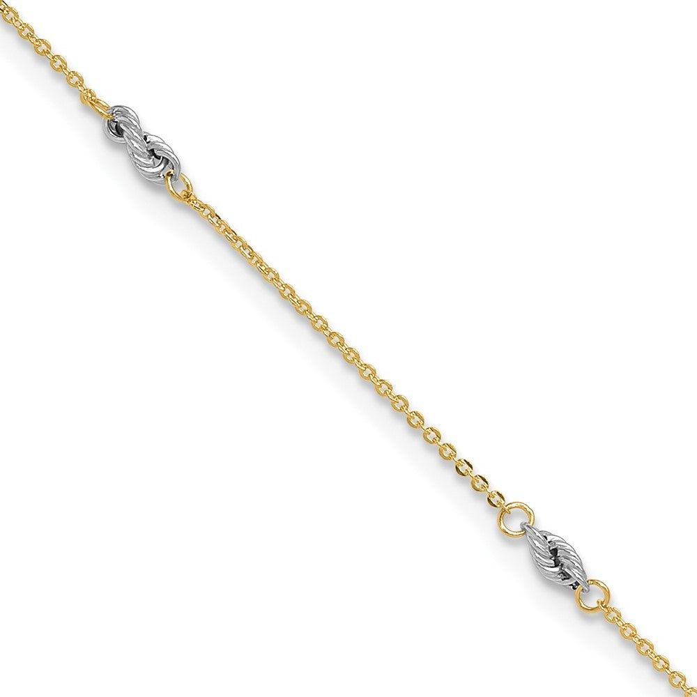 14K Two-tone Fancy Twist 5-Station 10" Anklet