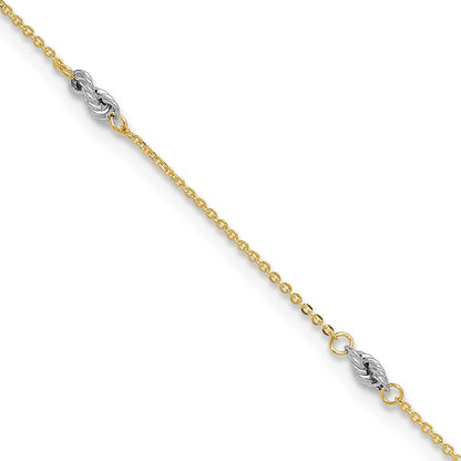 14K Two-tone Fancy Twist 5-Station 10" Anklet