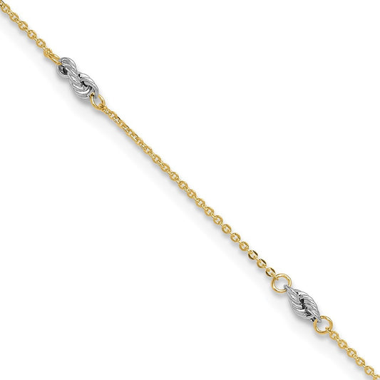 14K Two-tone Fancy Twist 5-Station 10" Anklet