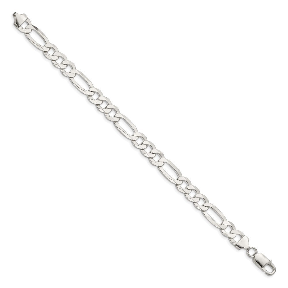 Sterling Silver 8.5mm Lightweight Flat Figaro Chain Bracelet