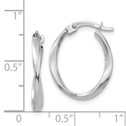 14K White Gold Polished Oval Twist Hoop Earrings Gift for Women