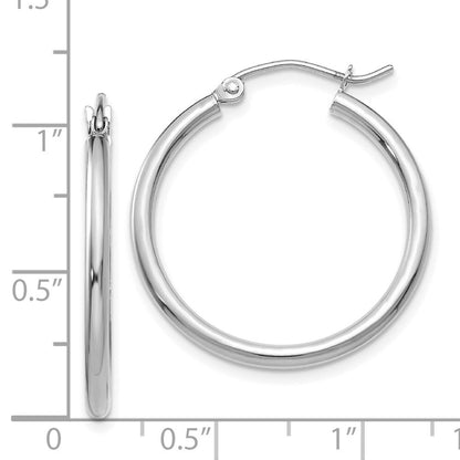 14k White Gold Polished 2x25mm Lightweight Tube Hoop Earrings Gift for Women